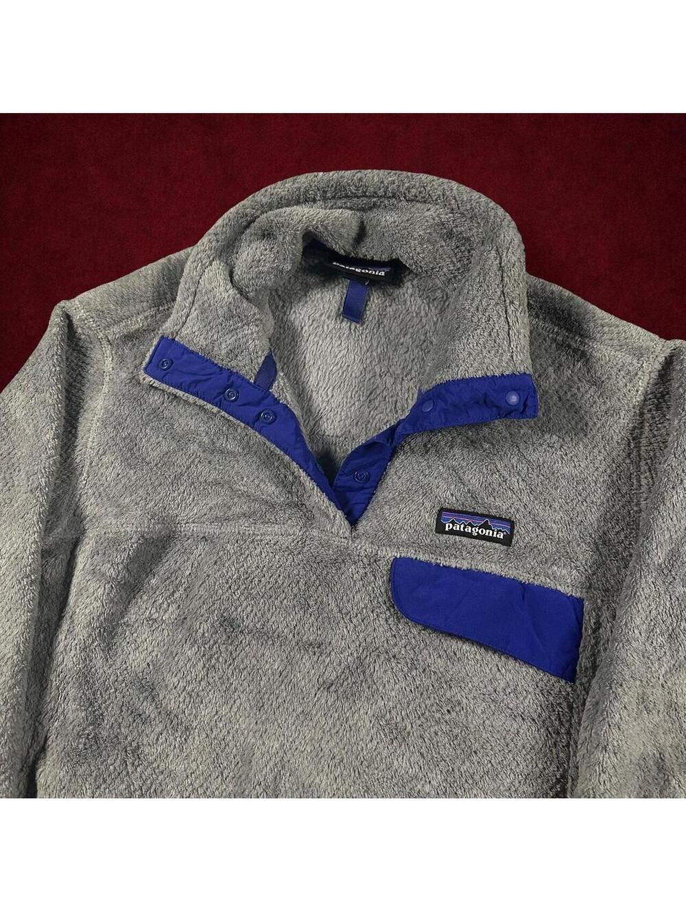 Patagonia Women's Medium Gray Blue Trim Fleece Snap Pullover